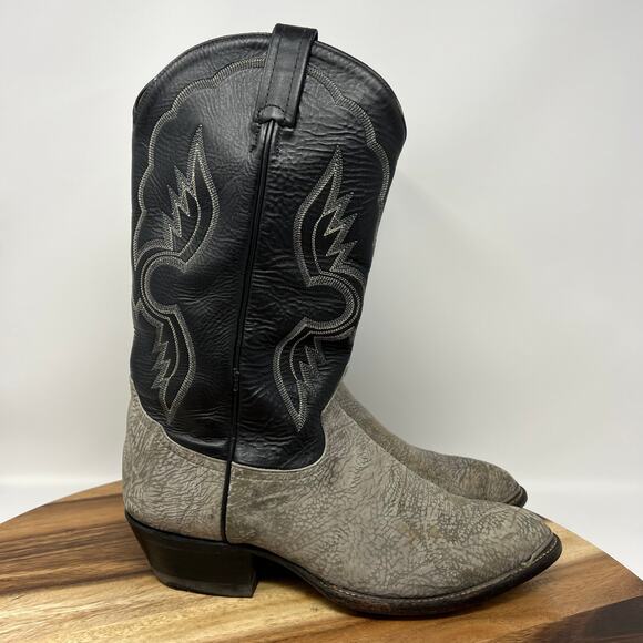 Tony Lama Men’s Size 10 E(Wide) Shrunken Bull Shoulder Gray/Black Cowboy Boots - Picture 1 of 12